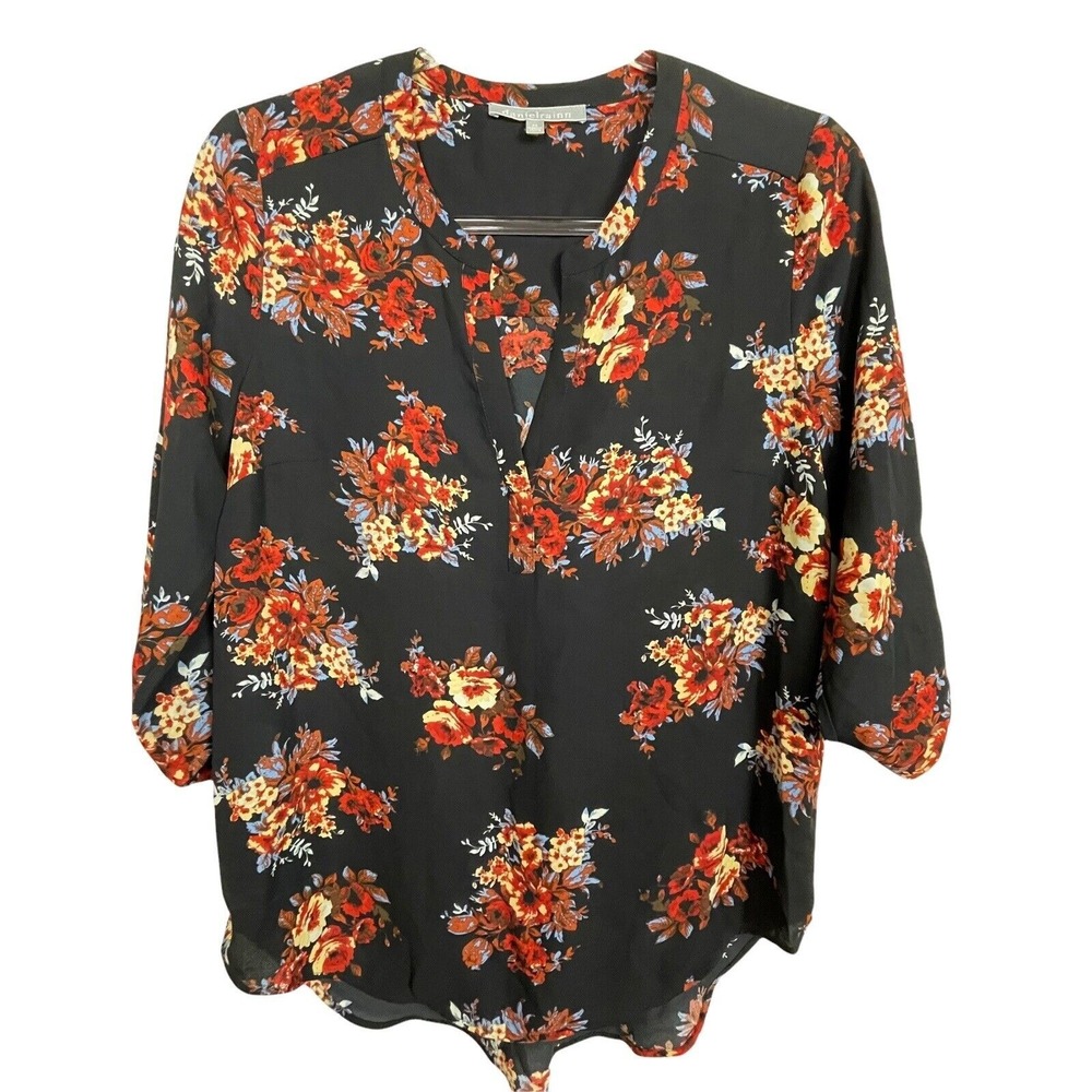 Daniel Rainn PS Black Red Floral‎ Blouse 3/4 Sleeve Feminine Workwear